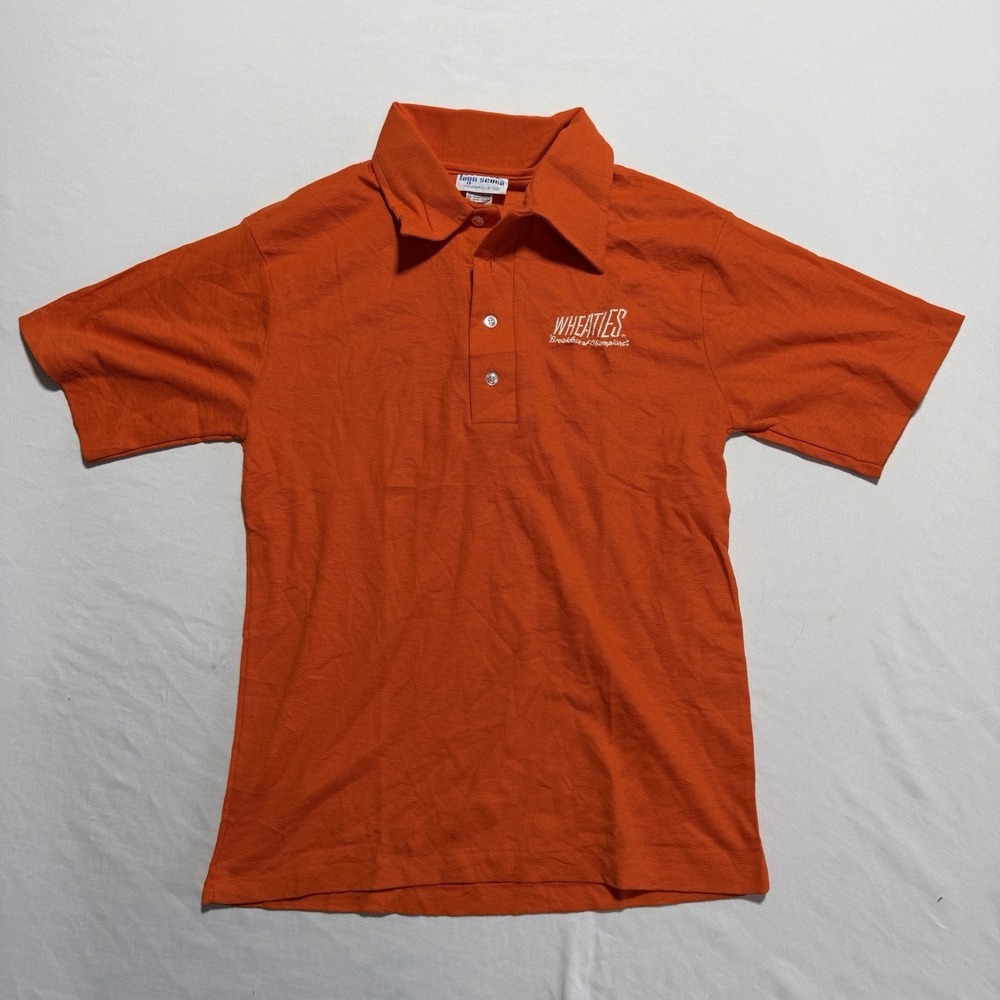 Wheaties Breakfast of Champions Polo Shirt Medium Orange Embroidered 80s Logo 7